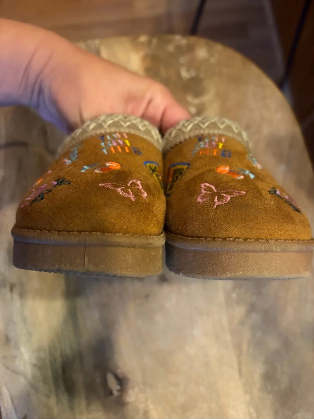 Kids Brown Embroidered Slip-On Slippers